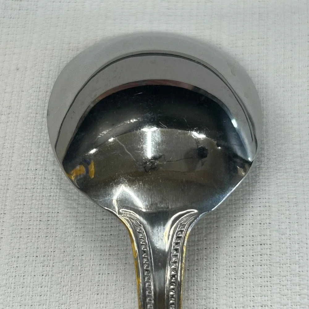 6 pc International Silver Royal Bead Gold Soup Tea Spoons Stainless Gold Trim